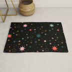 Colorful Starry Night Holiday Pattern on Black Background Rug Gallery Image 1