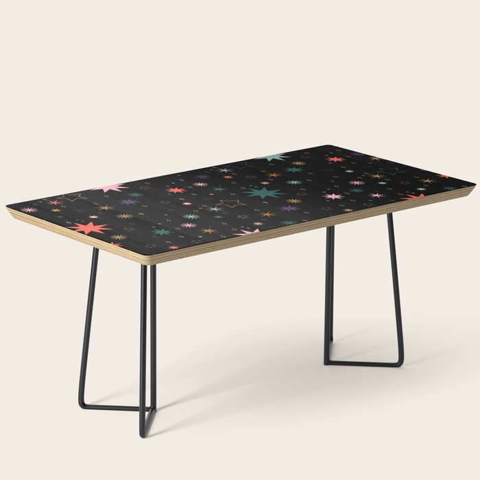 Colorful Starry Night Holiday Pattern on Black Background Coffee Table Gallery Image 1