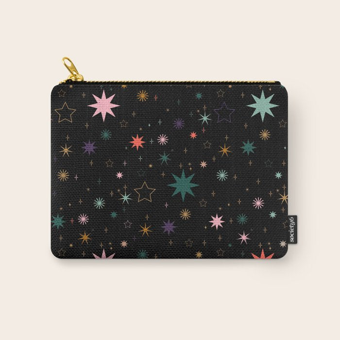 Colorful Starry Night Holiday Pattern on Black Background Carry All Pouch Gallery Image 1