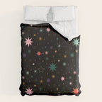 Colorful Starry Night Holiday Pattern on Black Background Duvet Cover Gallery Image 6