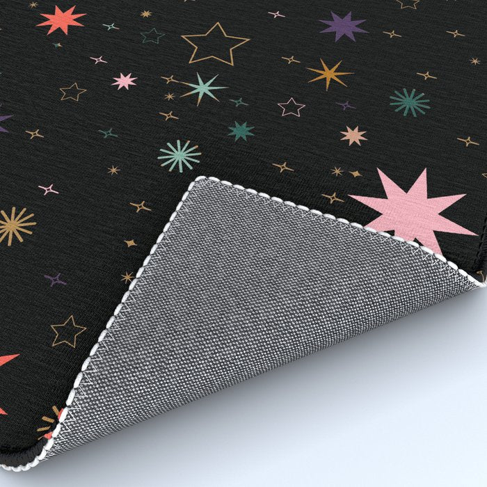 Colorful Starry Night Holiday Pattern on Black Background Rug Gallery Image 4
