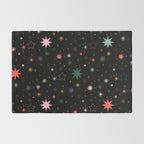 Colorful Starry Night Holiday Pattern on Black Background Rug Gallery Image 2