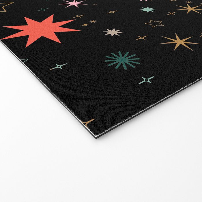 Colorful Starry Night Holiday Pattern on Black Background Welcome Mat Gallery Image 2