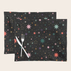 Colorful Starry Night Holiday Pattern on Black Background Placemat Gallery Image 1