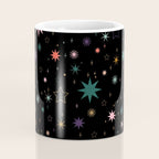 Colorful Starry Night Holiday Pattern on Black Background Coffee Mug Gallery Image 4