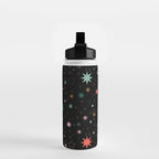 Colorful Starry Night Holiday Pattern on Black Background Water Bottle Gallery Image 2