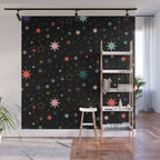 Colorful Starry Night Holiday Pattern on Black Background Wall Mural Gallery Image 1