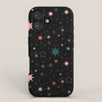 Colorful Starry Night Holiday Pattern on Black Background iPhone Case Gallery Image 1
