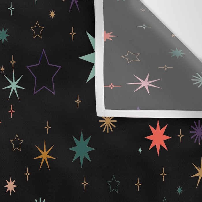 Colorful Starry Night Holiday Pattern on Black Background Wall Tapestry Gallery Image 3