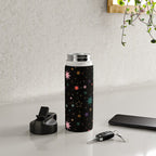 Colorful Starry Night Holiday Pattern on Black Background Water Bottle Gallery Image 4