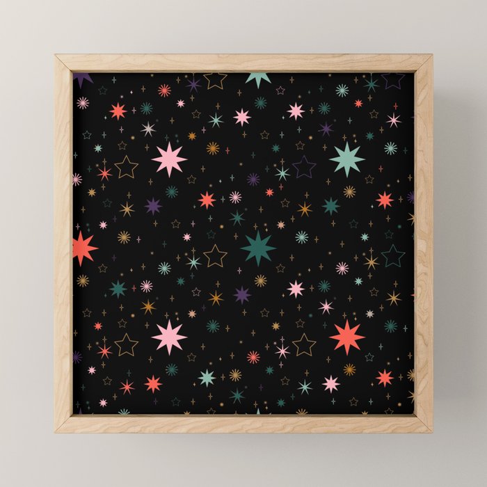 Colorful Starry Night Holiday Pattern on Black Background Mini Art Print Gallery Image 1