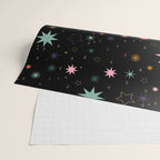 Colorful Starry Night Holiday Pattern on Black Background Wrapping Paper Gallery Image 2
