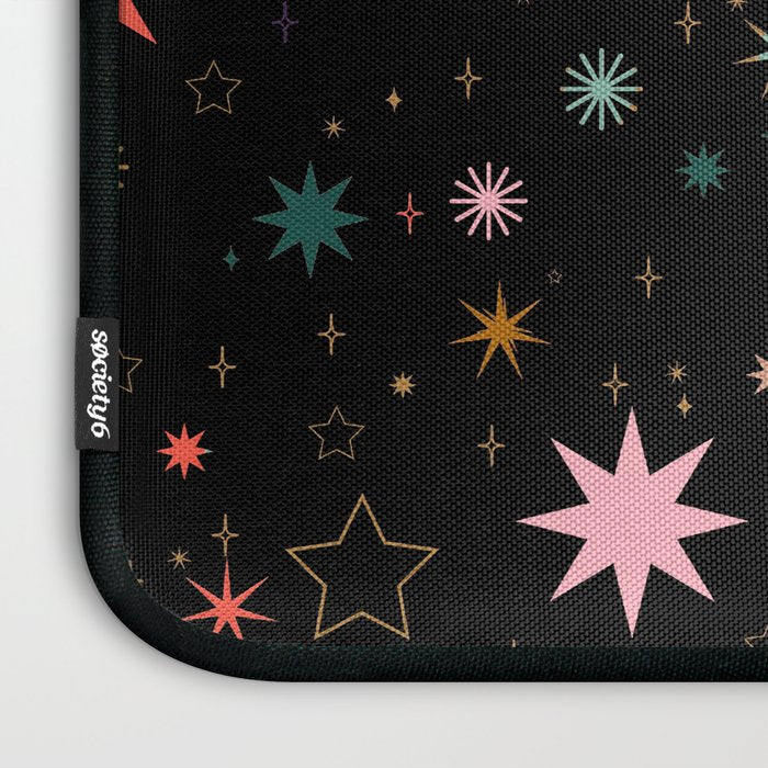 Colorful Starry Night Holiday Pattern on Black Background Laptop Sleeve Gallery Image 3