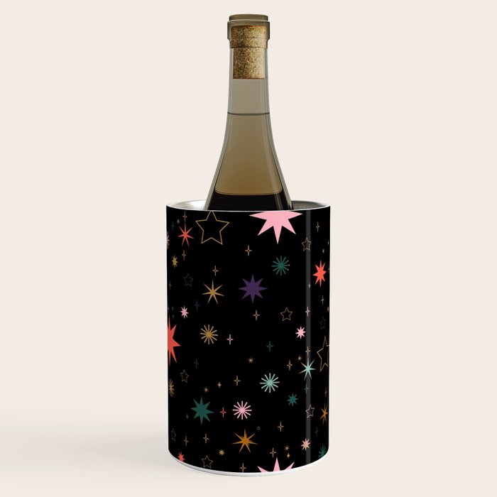Colorful Starry Night Holiday Pattern on Black Background Wine Chiller Gallery Image 2