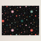Colorful Starry Night Holiday Pattern on Black Background Jigsaw Puzzle Gallery Image 1