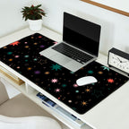 Colorful Starry Night Holiday Pattern on Black Background Desk Mat Gallery Image 2