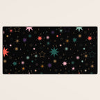 Colorful Starry Night Holiday Pattern on Black Background Desk Mat Gallery Image 3