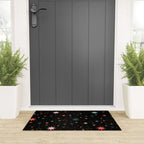 Colorful Starry Night Holiday Pattern on Black Background Welcome Mat Gallery Image 3