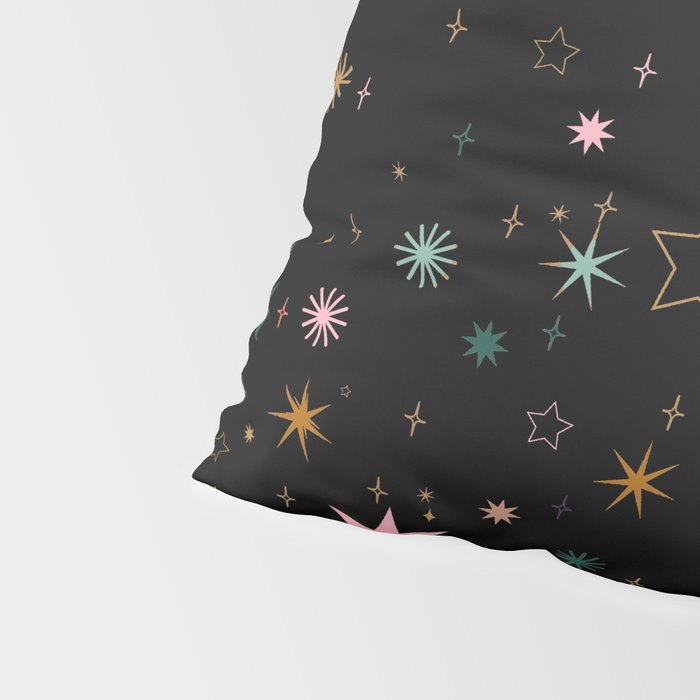 Colorful Starry Night Holiday Pattern on Black Background Pillow Sham Gallery Image 4