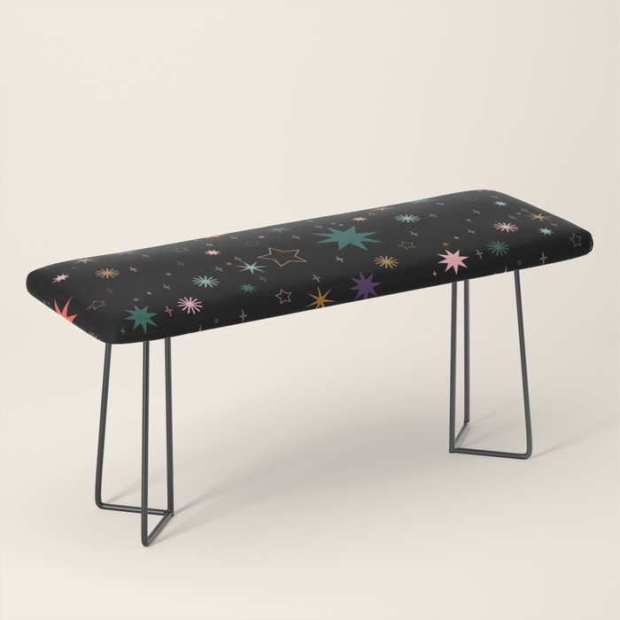 Colorful Starry Night Holiday Pattern on Black Background Bench Gallery Image 1