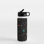 Colorful Starry Night Holiday Pattern on Black Background Water Bottle Gallery Image 1