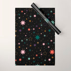 Colorful Starry Night Holiday Pattern on Black Background Wrapping Paper Gallery Image 1