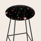 Colorful Starry Night Holiday Pattern on Black Background Stool Gallery Image 2