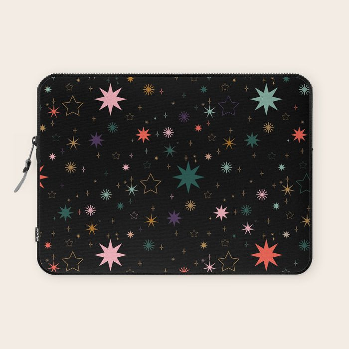 Colorful Starry Night Holiday Pattern on Black Background Laptop Sleeve Gallery Image 1