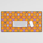 Pink Happy Face Checkered Print Desk Mat Gallery Image 1