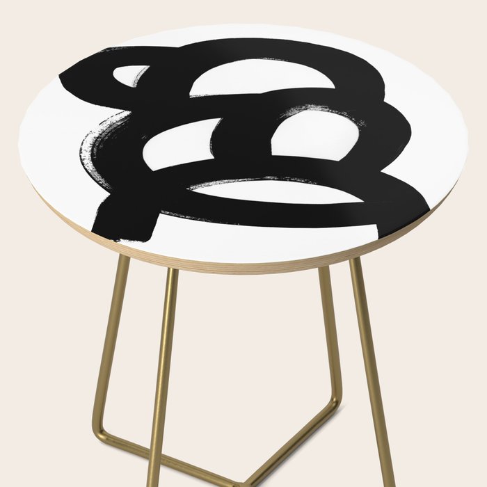 Black & White Minimalist Abstract Mid century Ink Art Dark Brush Strokes Side Table Gallery Image 2