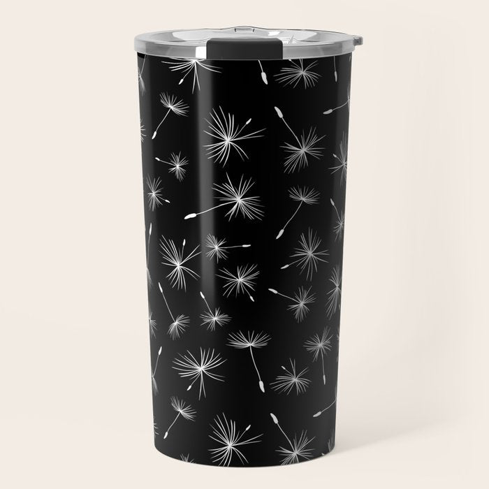 Flying Dandelions Black White Travel Mug Gallery Image 1