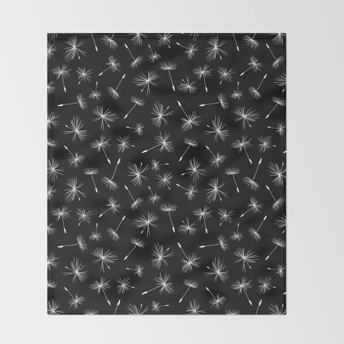 Flying Dandelions Black White Throw Blanket Gallery Image 2