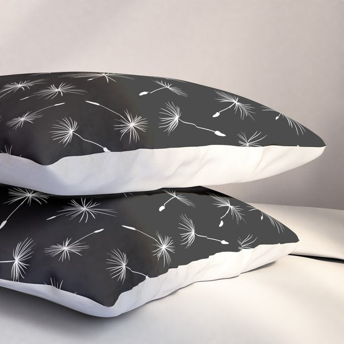Flying Dandelions Black White Pillow Sham Gallery Image 3