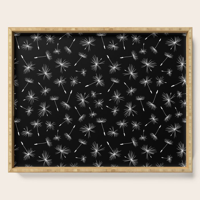 Flying Dandelions Black White Serving Tray Gallery Image 1