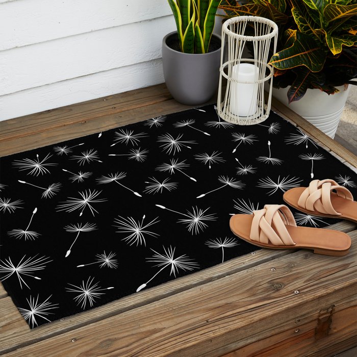 Flying Dandelions Black White Outdoor Rug Gallery Image 2