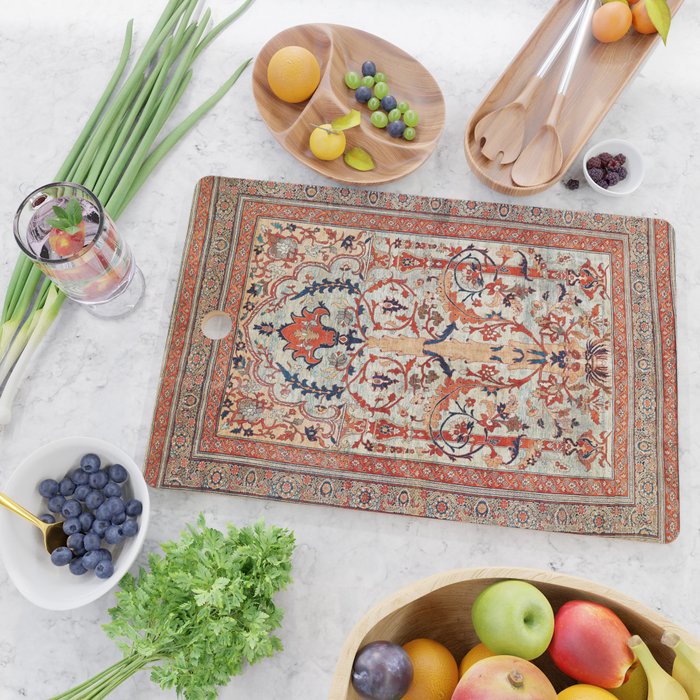 Tabriz Azerbaijan Northwest Persian Silk Rug Print Cutting Board Gallery Image 2