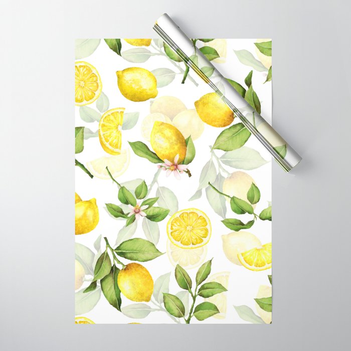 mediterranean summer lemon branches on white Wrapping Paper Gallery Image 1