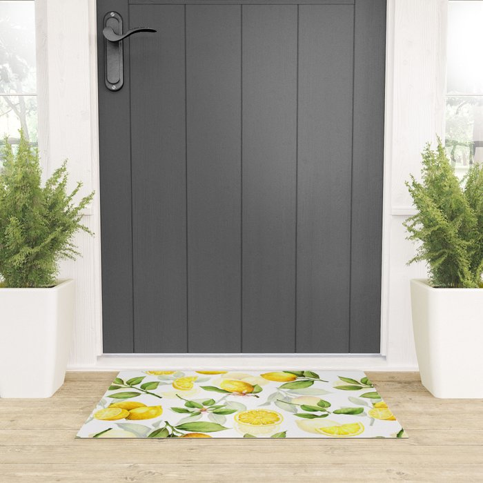 mediterranean summer lemon branches on white Welcome Mat Gallery Image 3