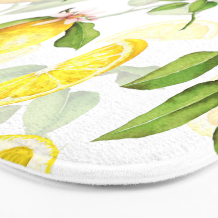 mediterranean summer lemon branches on white Bath Mat Gallery Image 3