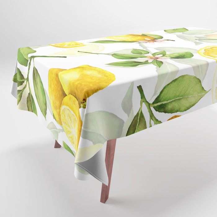 mediterranean summer lemon branches on white Tablecloth Gallery Image 1