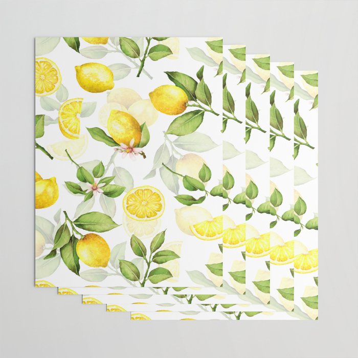 mediterranean summer lemon branches on white Wrapping Paper Gallery Image 3