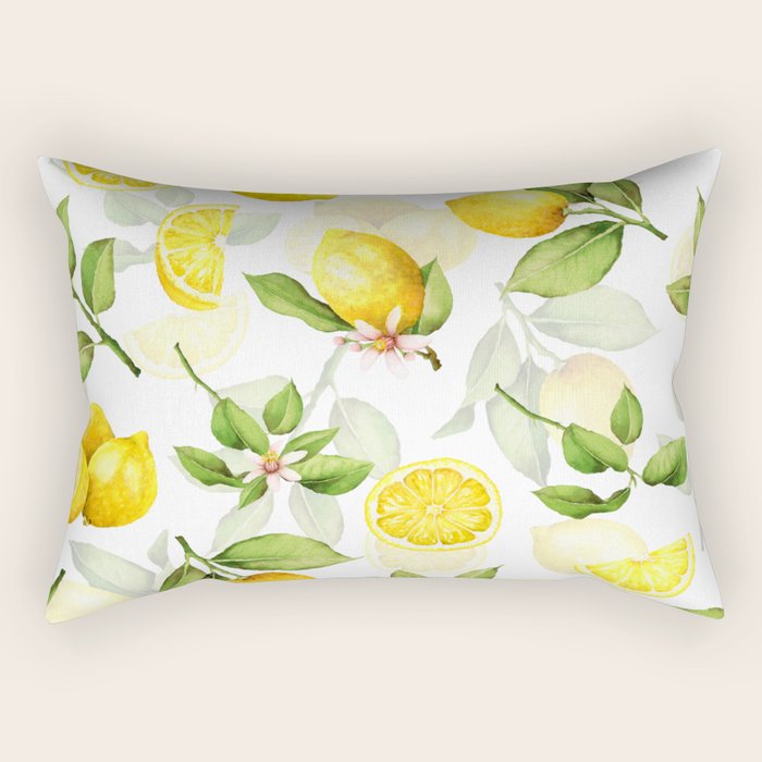 mediterranean summer lemon branches on white Rectangular Pillow Gallery Image 1
