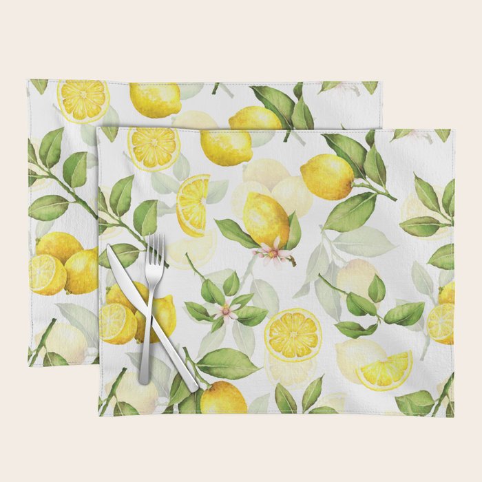 mediterranean summer lemon branches on white Placemat Gallery Image 1