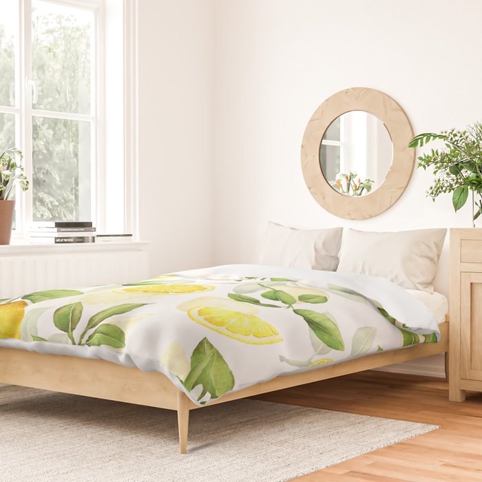 mediterranean summer lemon branches on white Duvet Cover Gallery Image 2
