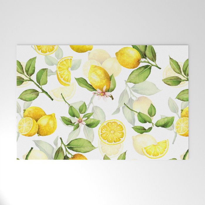 mediterranean summer lemon branches on white Welcome Mat Gallery Image 1