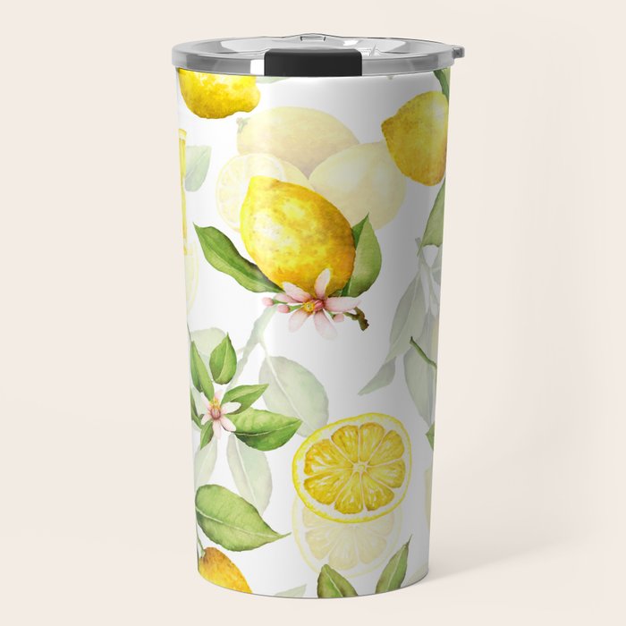 mediterranean summer lemon branches on white Travel Mug Gallery Image 1