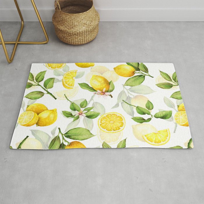 mediterranean summer lemon branches on white Rug Gallery Image 1