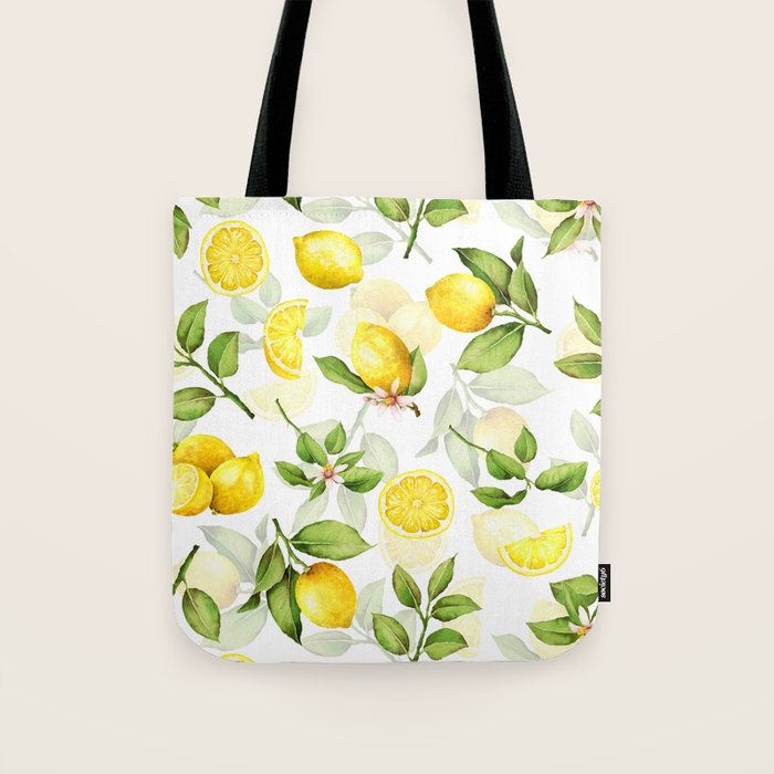 mediterranean summer lemon branches on white Tote Bag Gallery Image 1