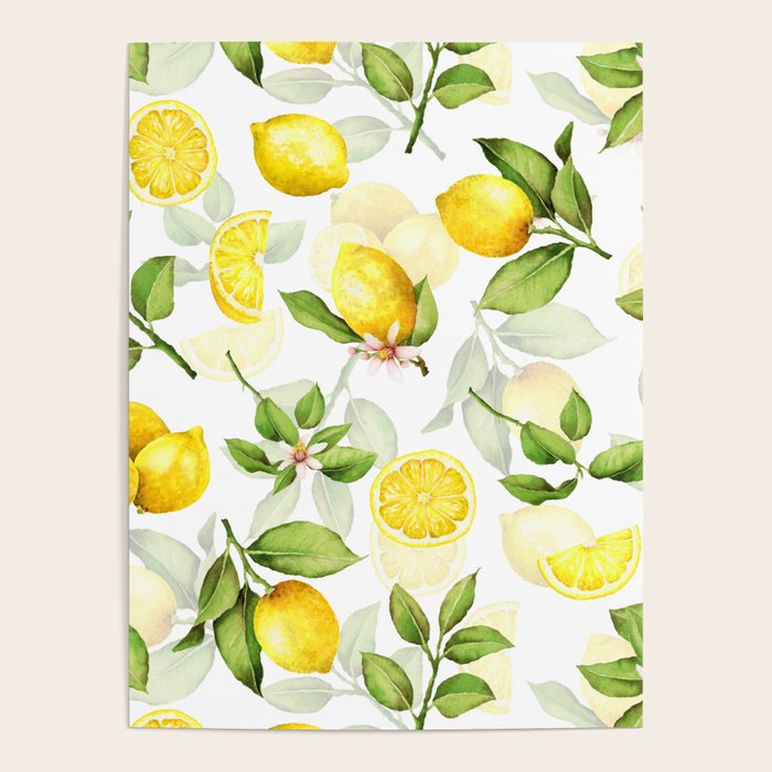 mediterranean summer lemon branches on white Poster Gallery Image 4
