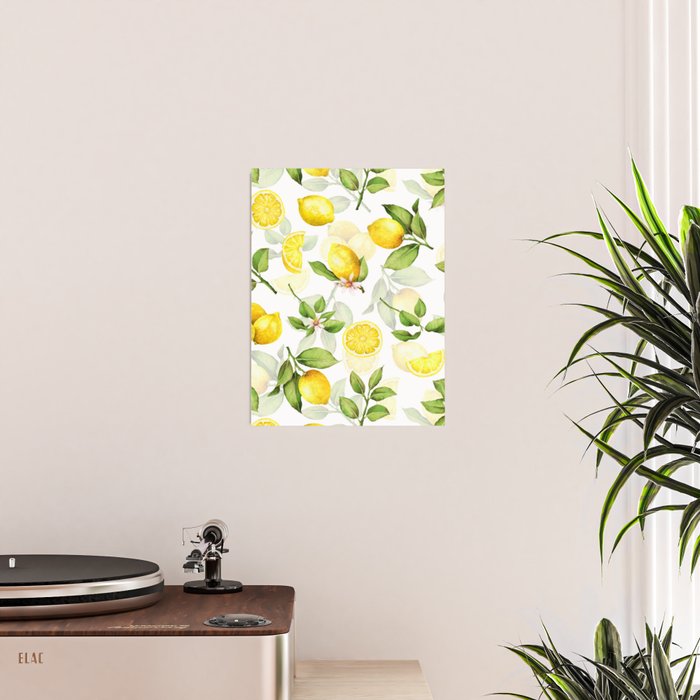 mediterranean summer lemon branches on white Poster Gallery Image 2